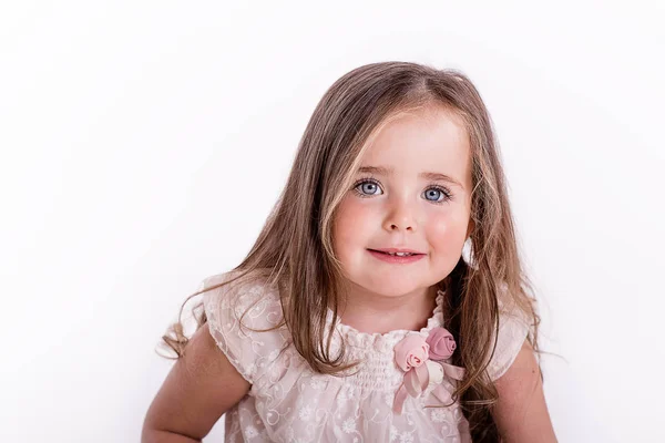 Little Girl Long Hair Studio Shot Plain Background — Stock Photo, Image