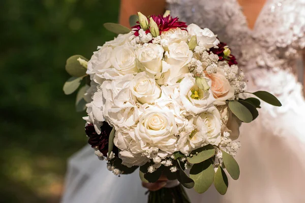 Bouquet Mariée Rose Blanc Fleurs Mariage — Photo