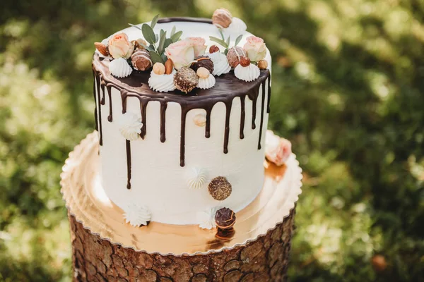 Bruiloft Elegante Witte Verjaardag Viering Dessert Crème Taart — Stockfoto