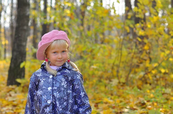 Κοριτσάκι σε εξωτερικούς χώρους το φθινόπωρο πάρκο — Φωτογραφία Αρχείου