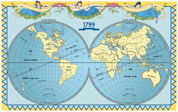 Vieux globe vectoriel avec nymphes — Image vectorielle