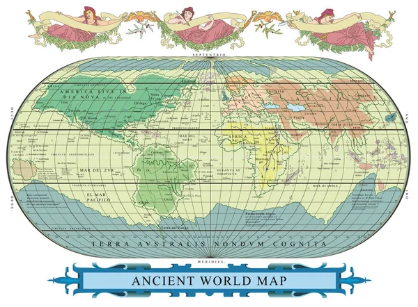 Vieux globe vectoriel avec décoration aux nymphes — Image vectorielle