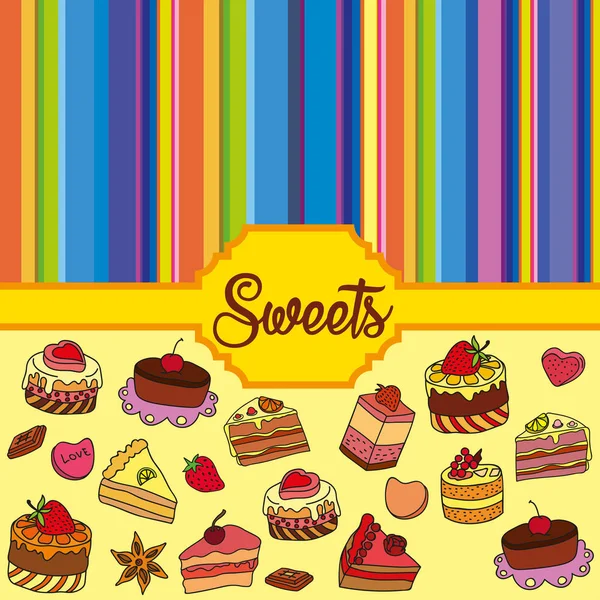 Векторный набор различных сладостей. Свитс фон — стоковый вектор
