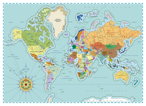 Mapa mundial político detalhado — Vetor de Stock