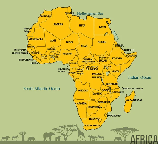Χάρτης Αφρικών με όλες τις χώρες — Διανυσματικό Αρχείο