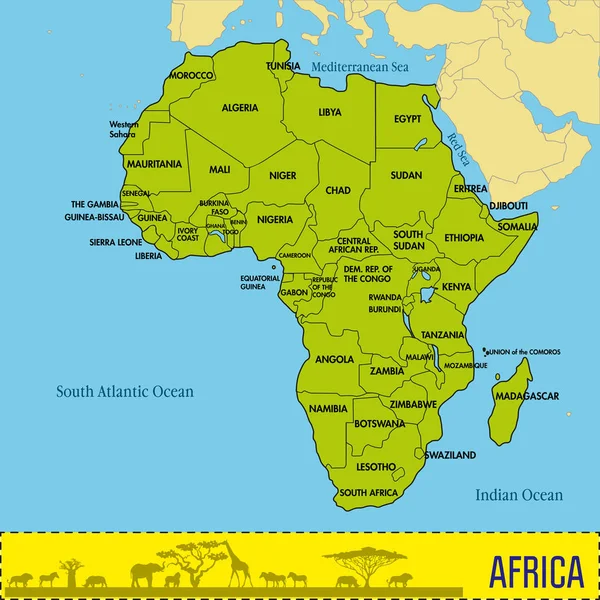 Mapa da África com todos os países e suas capitais — Vetor de Stock