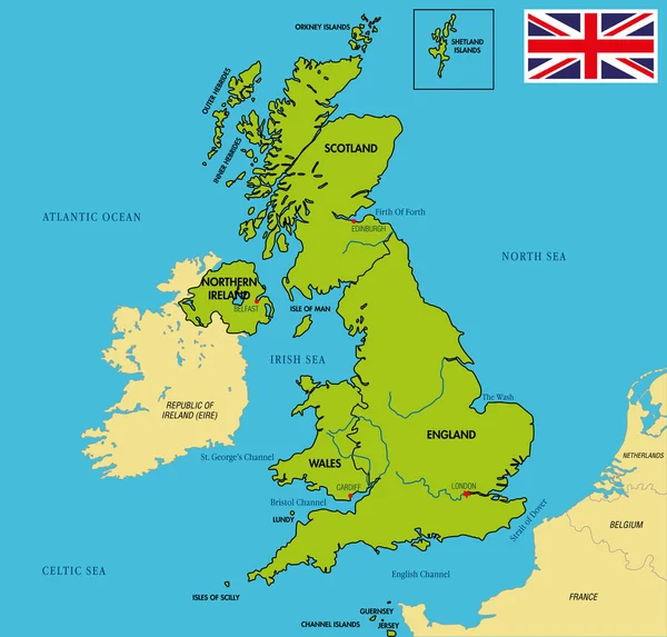 Carte politique du Royaume-Uni avec les régions et leurs capitales — Image vectorielle