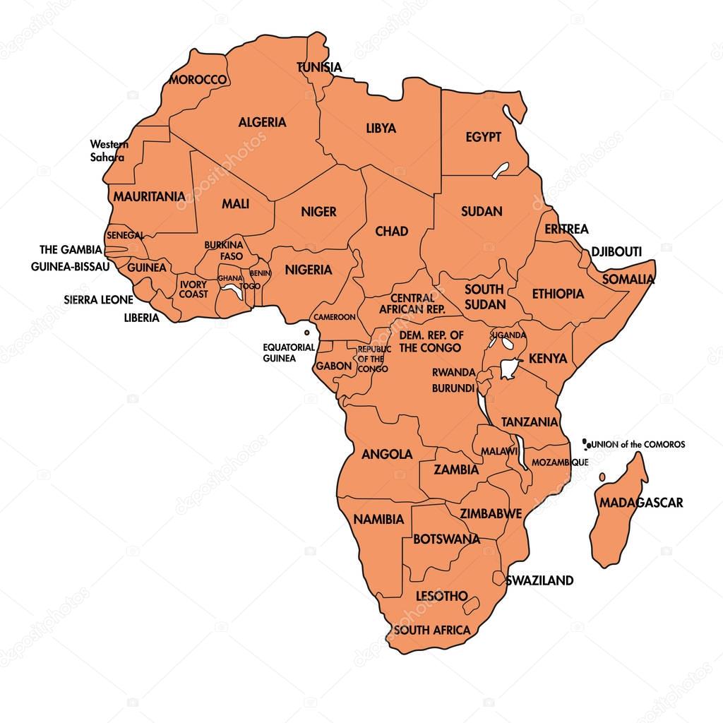 Mapa de África con todos los países — Archivo Imágenes Vectoriales