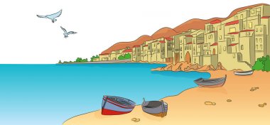 Şehir deniz kenarında dağlarda