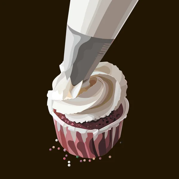 Espremer Creme Coalhada Cupcake Usando Saco Pastelaria Ilustração Vetorial Útil — Vetor de Stock