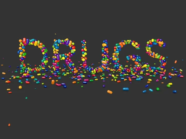 Word drugs gemaakt met kleur pillen. — Stockfoto
