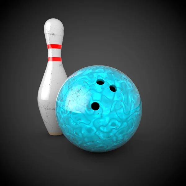 Bola de boliche azul e skittle — Fotografia de Stock