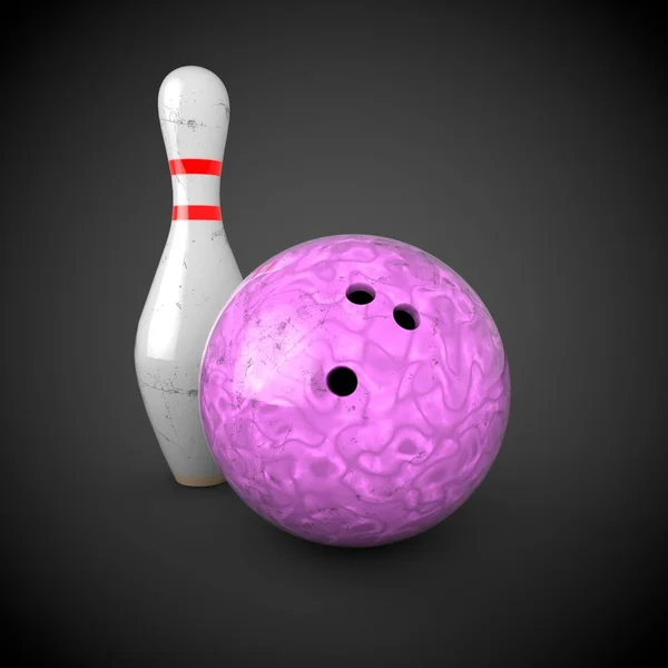 Pembe bowling topu ve skittle — Stok fotoğraf