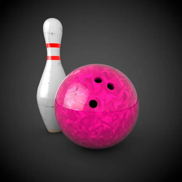 Růžový bowlingové koule a kuželky — Stock fotografie