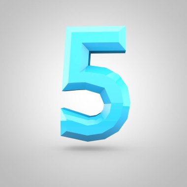 Düşük Poli alfabe sayı 5 beyaz arka plan üzerinde izole mavi.