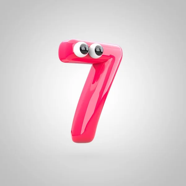 Funny pink number 7 with eyes