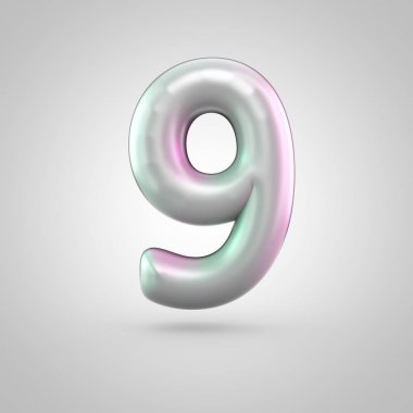 Parlak beyaz arka plan üzerinde izole 9 perl numara