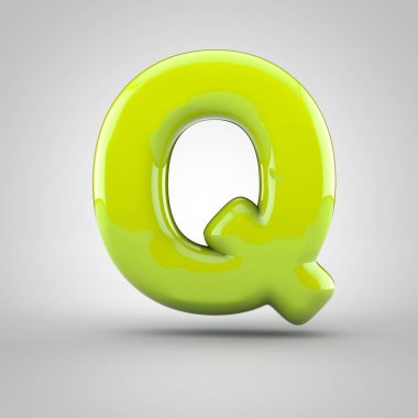 Beyaz arka plan üzerinde izole parlak Kireç boya harf büyük harf Q