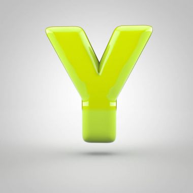 Beyaz arka plan üzerinde izole parlak Kireç boya harf büyük harf Y