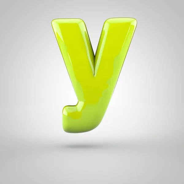 Glossy lime paint letter Y lowercase isolated on white background — Stock Photo, Image