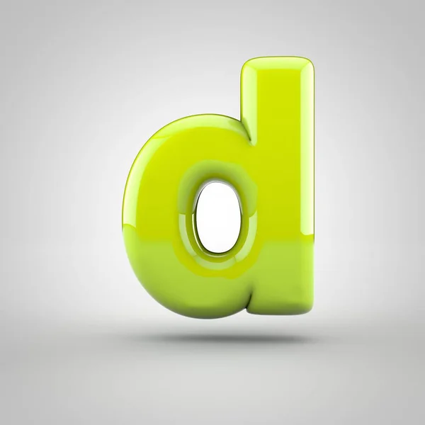 Błyszczący wapno malować małe litery D na białym tle — Zdjęcie stockowe
