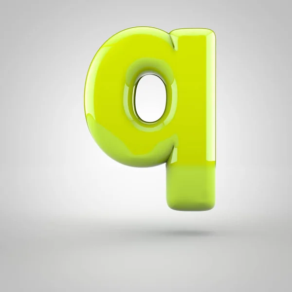 Блестящая лаймовая буква Q нижний регистр изолирован на белом фоне — стоковое фото