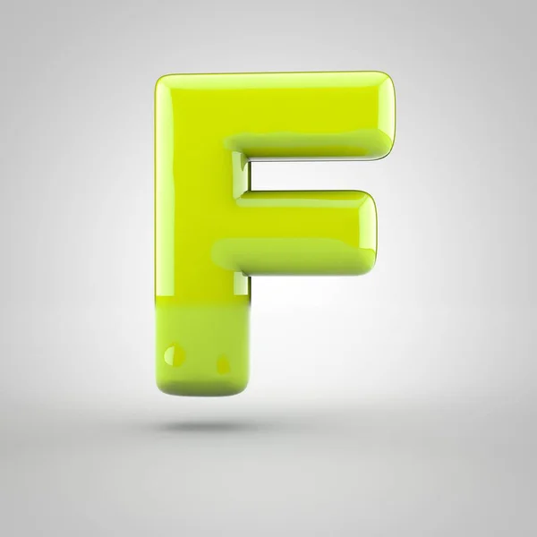 Glossy lime paint letter F uppercase isolated on white background — Stock Photo, Image