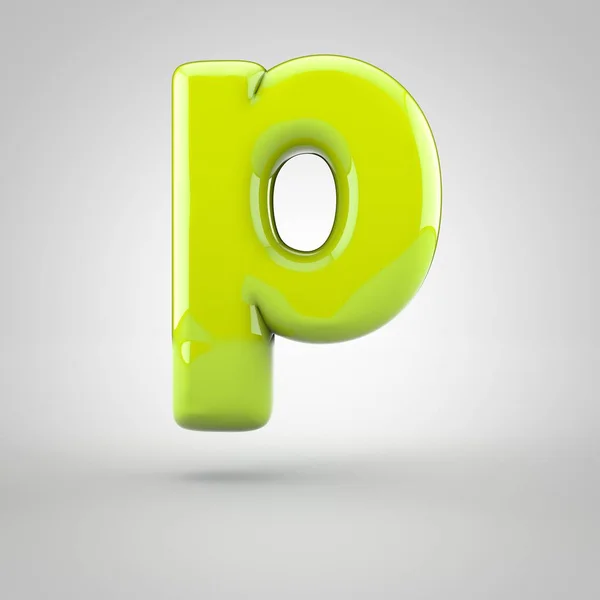 Glossy lime paint letter P lowercase isolated on white background — Stock Photo, Image