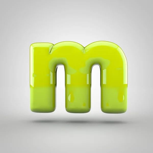 Glänsande lime måla bokstaven M gemener isolerad på vit bakgrund — Stockfoto