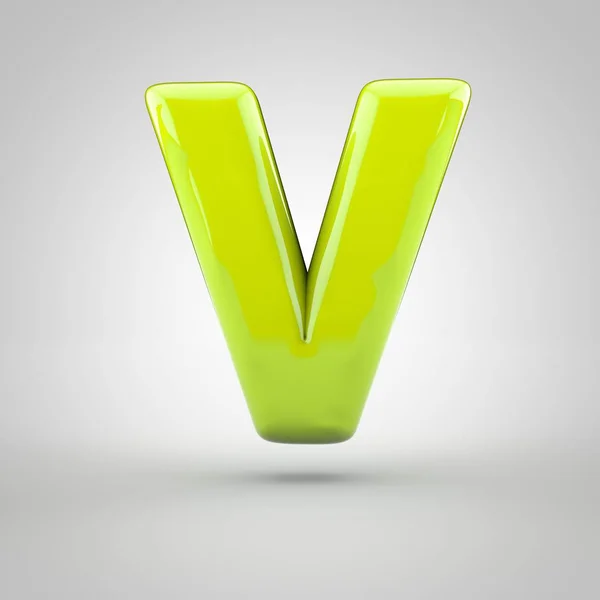 Glossy lime paint letter V uppercase isolated on white background — Stock Photo, Image