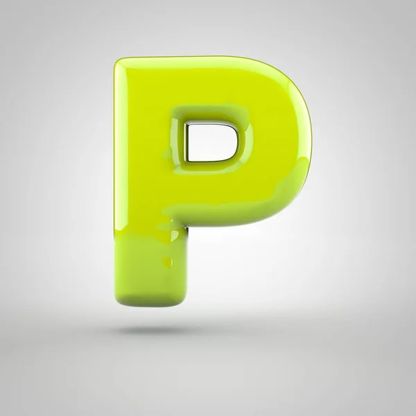 Błyszczący limonki farba literę P wielkie litery na białym tle na białym tle — Zdjęcie stockowe