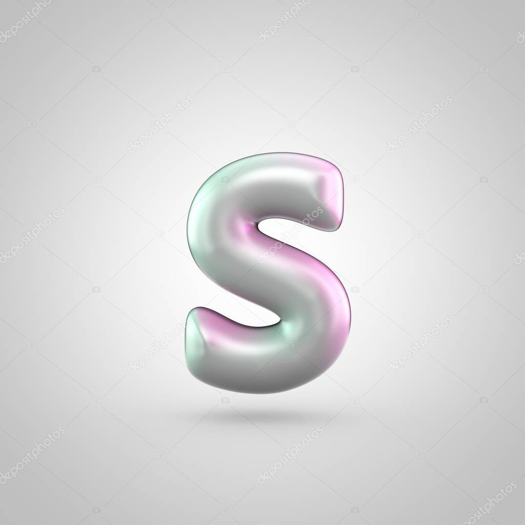 Glossy perl letter S uppercase isolated on white background