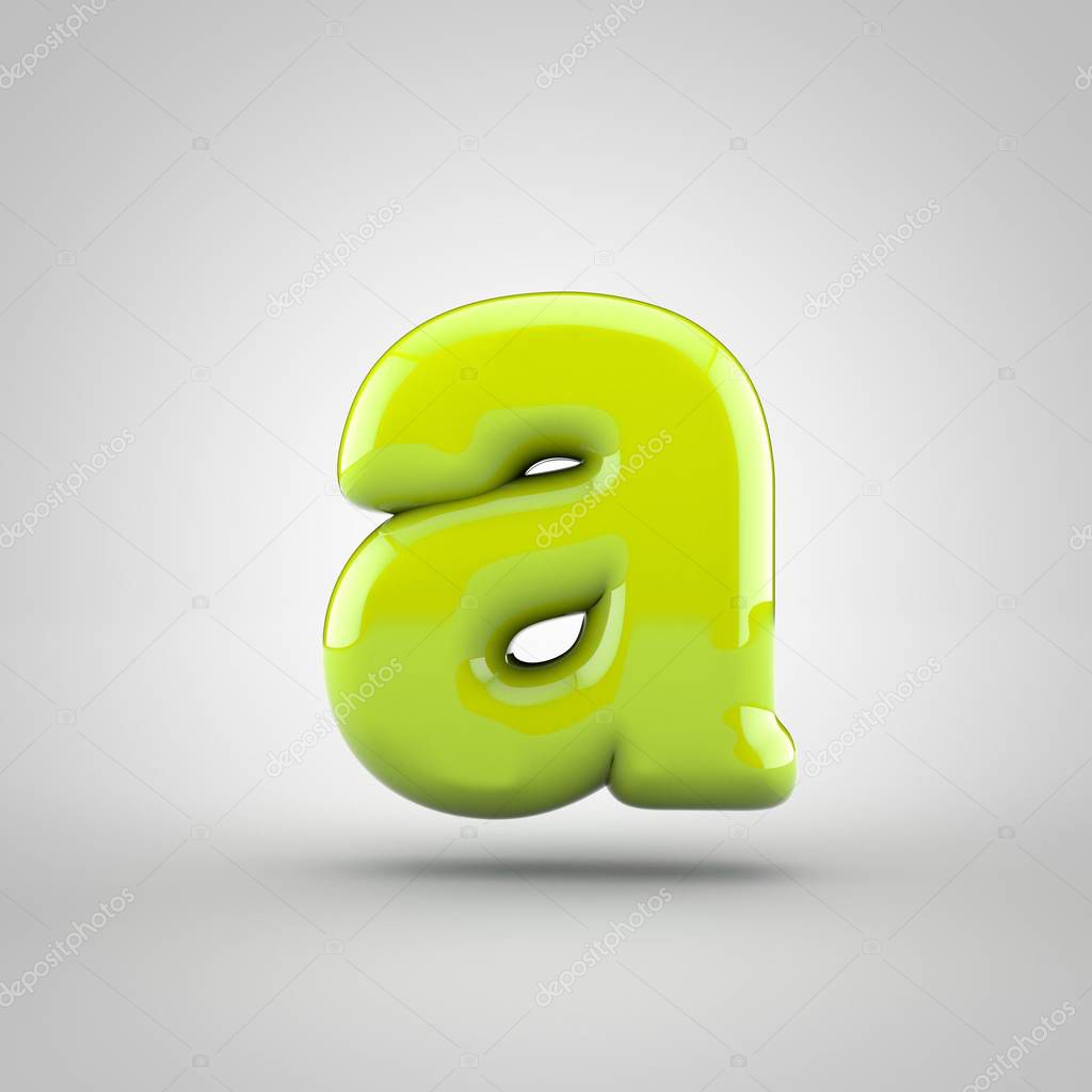 Glossy lime paint letter A lowercase isolated on white background
