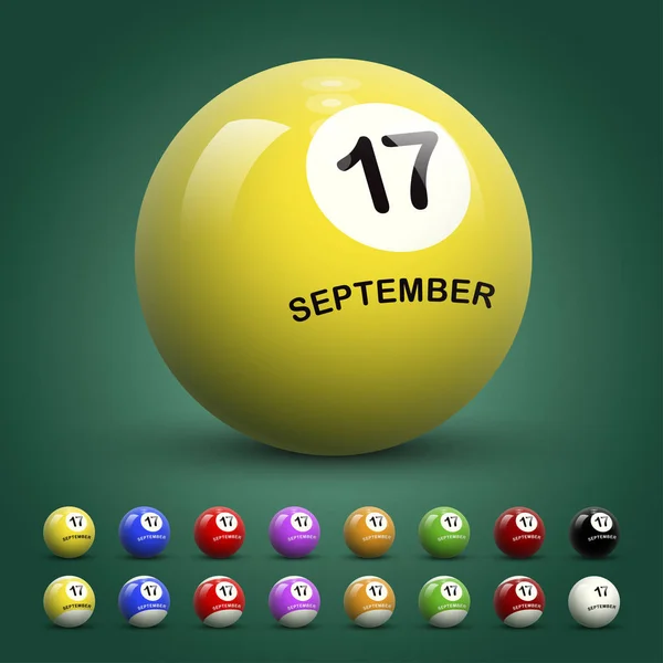 Biljart bal met datum 17 September — Stockvector