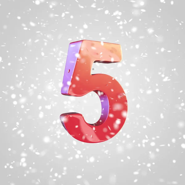 Red number 5 with snowflakes — Stock Photo, Image