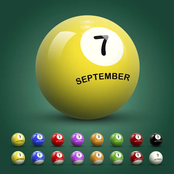 Biljart bal met datum 7 September — Stockvector
