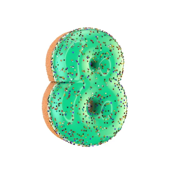 Donut number 8 with mint glaze — Stock Photo, Image