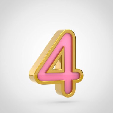 Sayı 4 altın anahat ile pembe