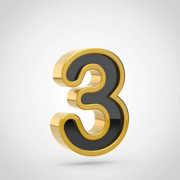 Black number 3 with golden outline — Stock Photo, Image