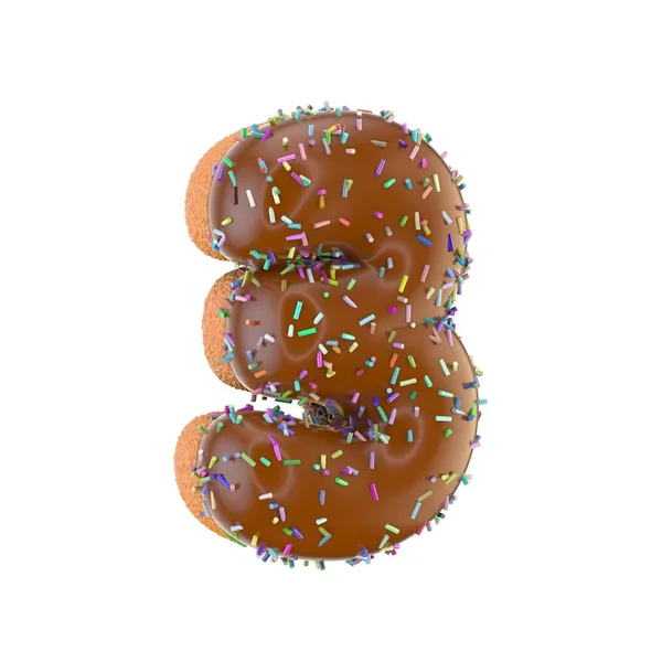 Donut número 3 com esmalte de chocolate — Fotografia de Stock