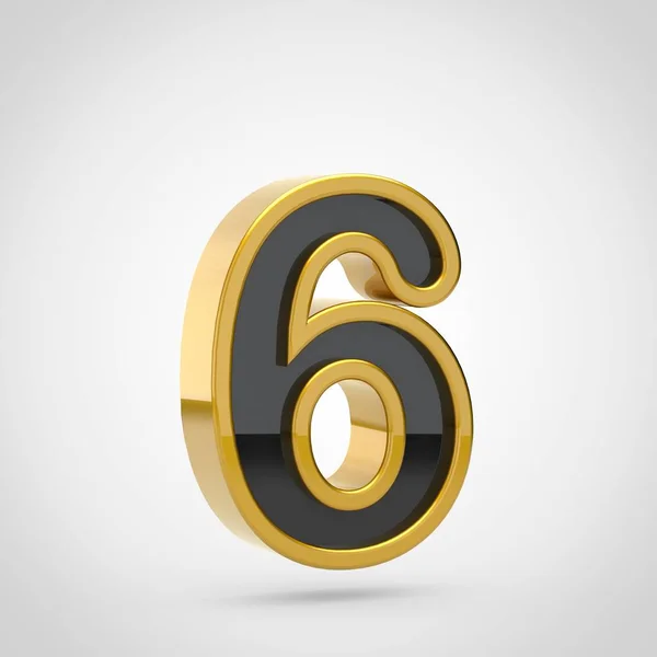 Black number 6 with golden outline — Stock Photo, Image