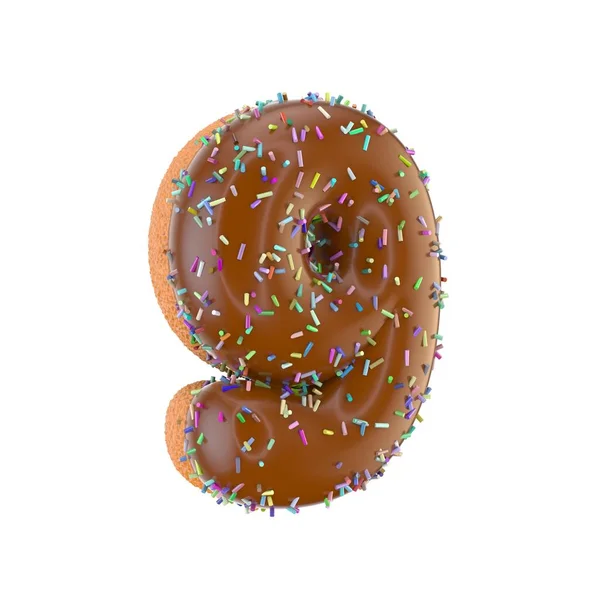 Donut nummer 9 med choklad glasyr — Stockfoto