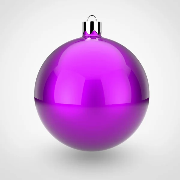 Рендеринг Блестящий Фиолетовый Рождественский Мяч Белом Фоне — стоковое фото