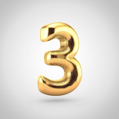 parıltı beyaz arka planda, metalik sayısı 3 ile parlak altın yazı tipinin 3D render