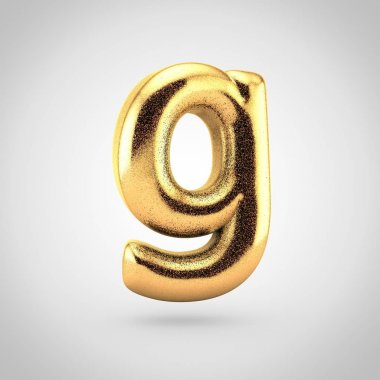 3D render parlak altın metalik yazı tipiyle parıltı beyaz arka planda, balon tasarım küçük harf G