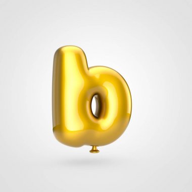 Beyaz arka planda, balon tasarım küçük harf B ışıltı ile parlak altın şişirilmiş yazı tipi 3D render