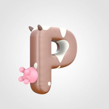 alfabe yazı tipiyle inek meme, hayvansı 3d tasarım benekli sığır desen büyük harf P