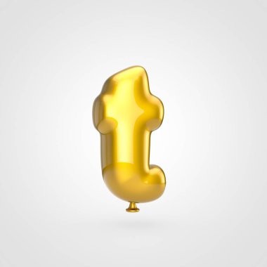 3D render parıltı beyaz arka planda, balon tasarım küçük T harfi ile parlak altın şişirilmiş yazı tipi