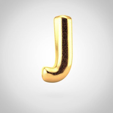3D render parıltı beyaz arka planda, balon tasarım büyük harf J ile parlak altın metalik yazı tipi