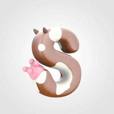 alfabe yazı tipiyle inek meme, hayvansı 3d tasarım benekli sığır desen büyük harf S